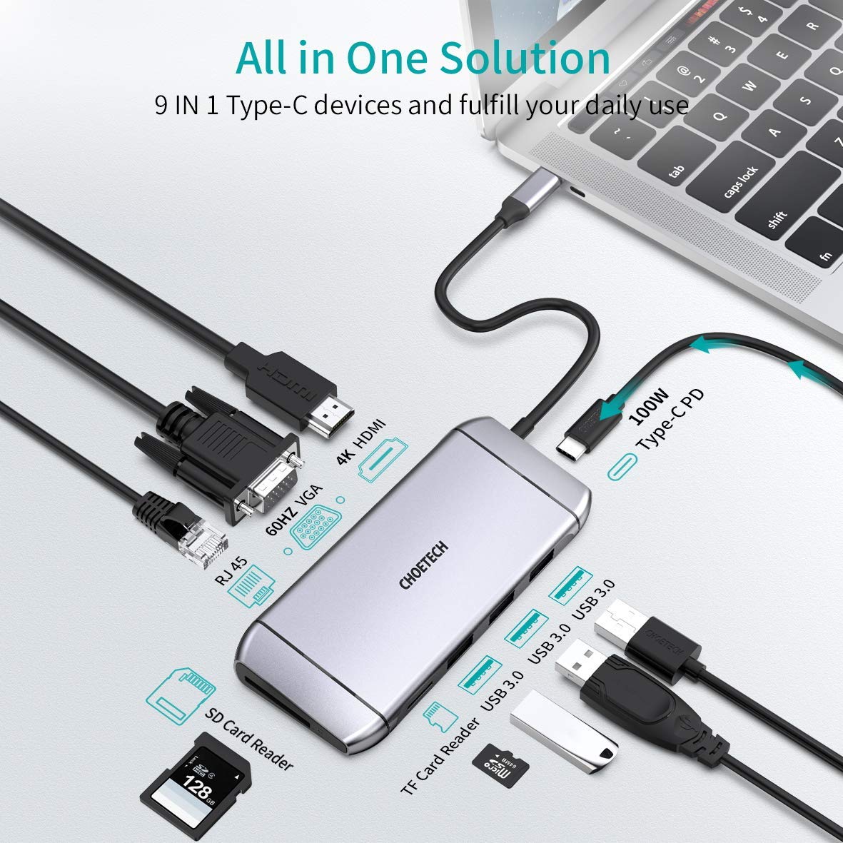 Choetech 9 in 1 USB C 3.0 Docking Station Type C photo