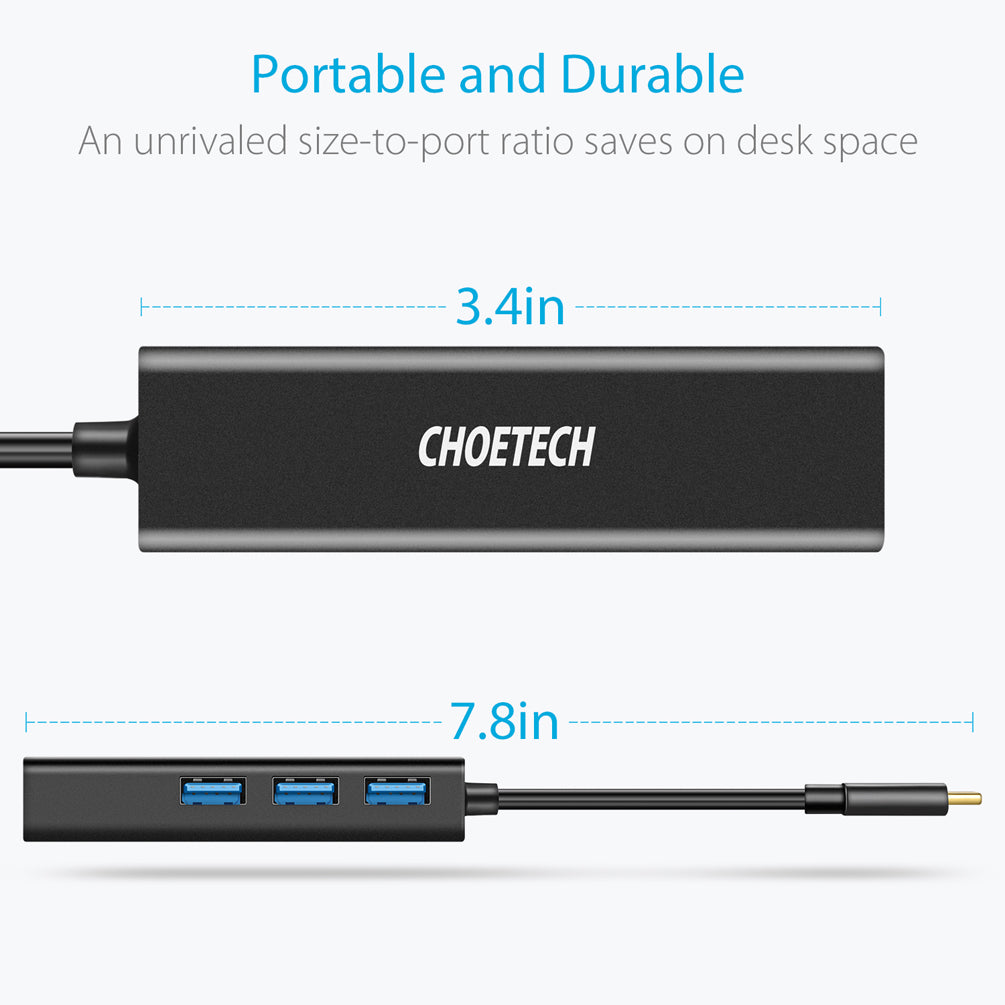 Choetech USB C To Ethernet Hub w 3 Ports USB 3.0 photo