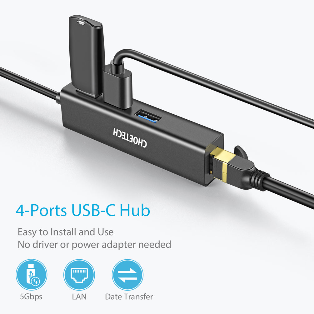 Choetech USB C To Ethernet Hub w 3 Ports USB 3.0 photo