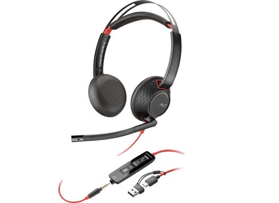 Poly Blackwire 5220 Stereo USB-C Headset, 32mm Driver Size, Omnidirectional Microphone Style, 3.5mm Plug + USB-C & USB-A Adapter Connectivity, Black | 8X231AA photo 