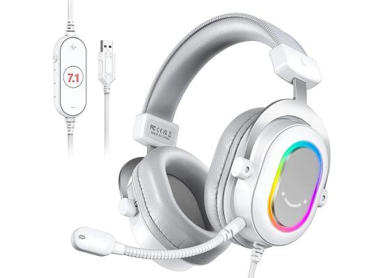 FIFINE AmpliGame H6W USB Headset for PC Gaming with RGB, In-line Controls of 7.1 Surround Sound, EQ modes Volume & Mute (White) photo 