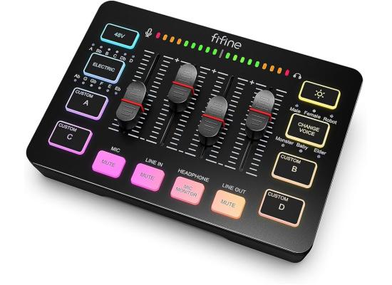 Fifine Ampligame SC3 Gaming Usb Mixer With Xlr/headset Input, Monitoring, Line In/out, Faders, Mute/voice Effect/sample photo 