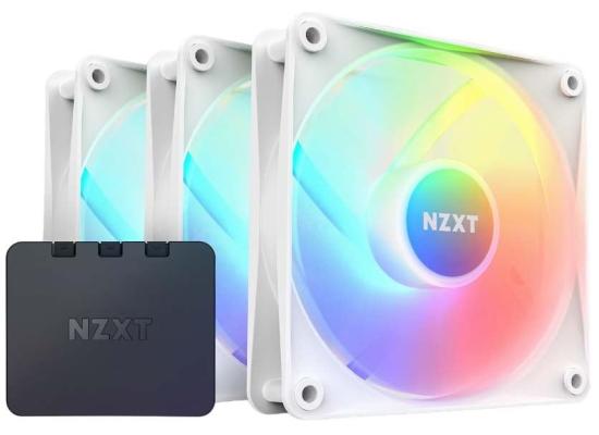NZXT F120 RGB Core Triple Pack 3IN1 (White) PWM Airflow Fans & Controller, Fluid Dynamic Bearing (FDB) For Quiet & Cool Operations, Elegant Frame Design & Anti-Vibration Rubber Corners photo 