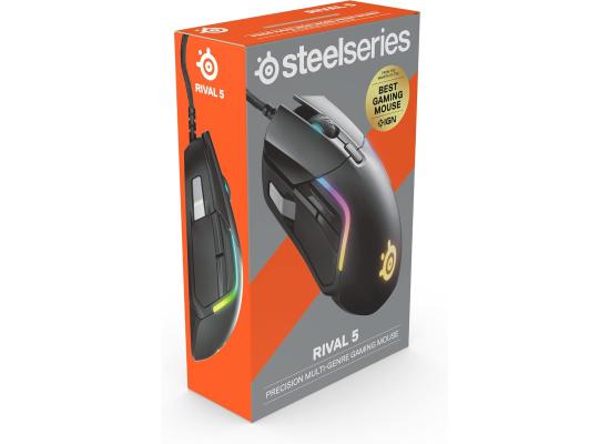 SteelSeries Rival 5 Wired Prism RGB Lighting TrueMove Optical Sensor Ergonomic Gaming Mouse, 18000 CPI, Golden Micro IP54 Switches photo 