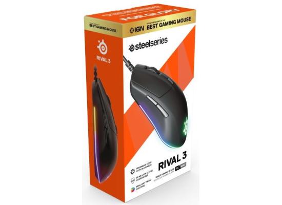 SteelSeries Rival 3 Wired Prism RGB Lighting TrueMove Optical Sensor Light & Ergonomic Gaming Mouse, 8500 CPI photo 