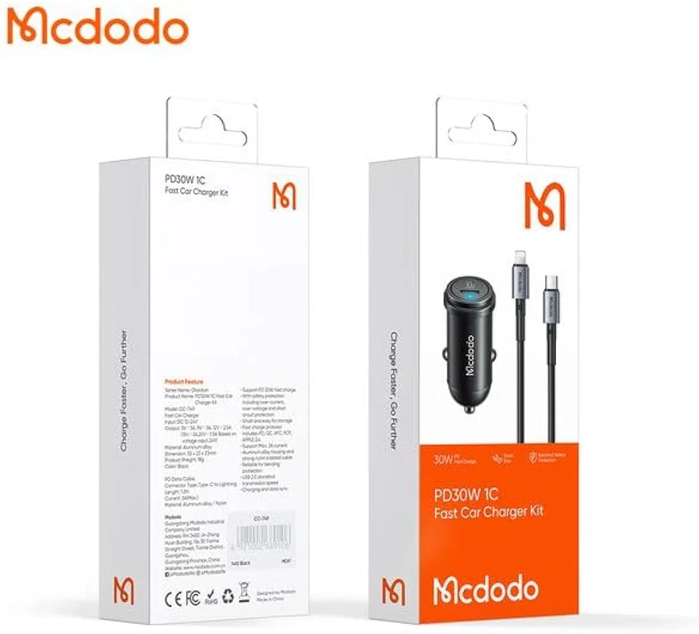 Mcdodo PD30W 1C Fast Car Charger Kit (USB-C to Lightning Cable) photo 