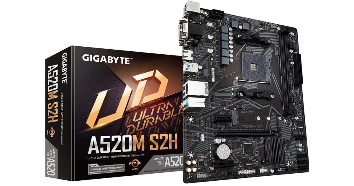 GIGABYTE A520M S2H, AMD RYZEN Processors, AM4/DDR4/PCIe 3.0/1xM.2 - mATX MotherBoard